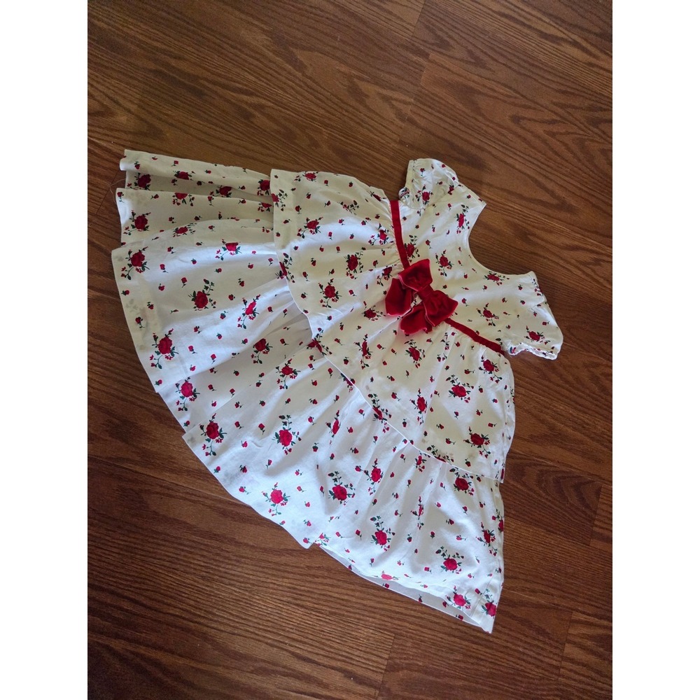 Janie and Jack Girls Red Rose Floral Velvet Bow Tiered Party Dress 12-18 Months